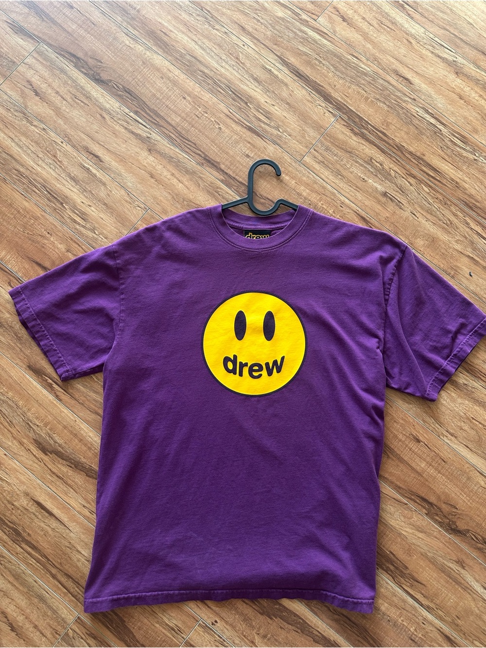 drew House Purple Tee with Yellow Smiley Logo